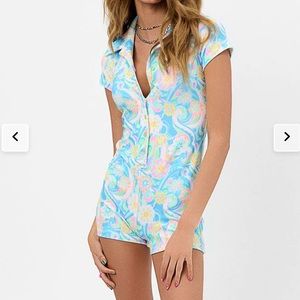 Frankie’s Terry cloth Romper button up Psychedelic colors